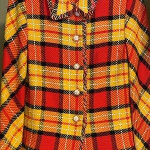 St. John Vibrant Red & Yellow Plaid Button-Front Suit